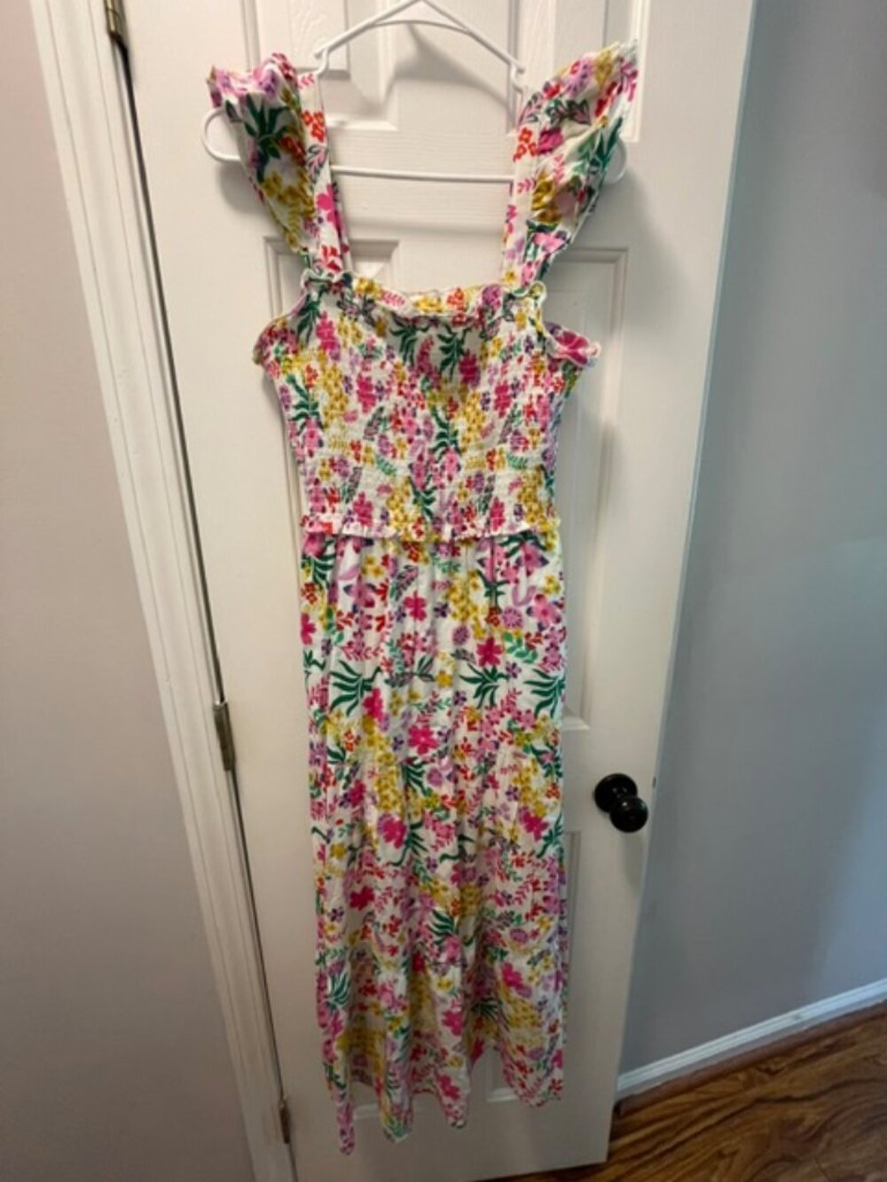 THML Women's Strap Floral Smocked Maxi Dress, Pink Green, Size M - Picture 1 of 8
